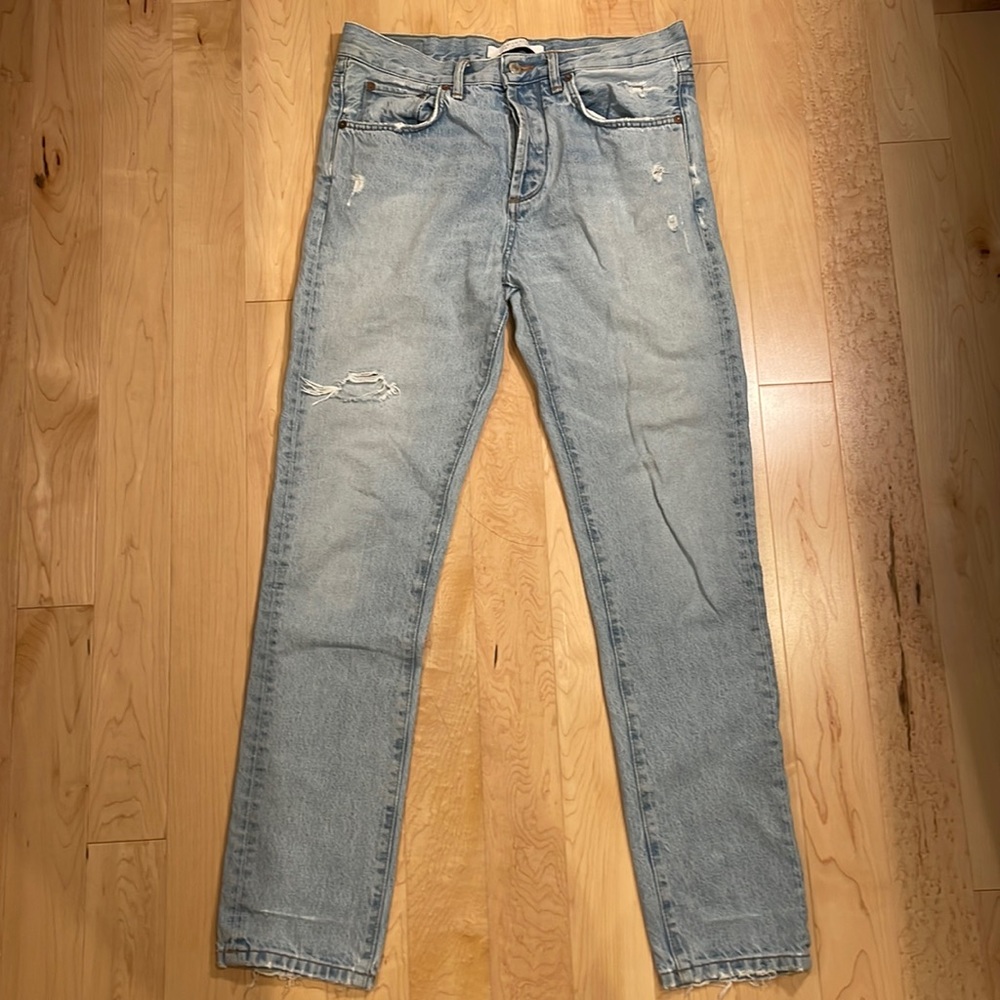Zara Premium Denim Straight Leg Mens Ripped Jeans 31 X 32